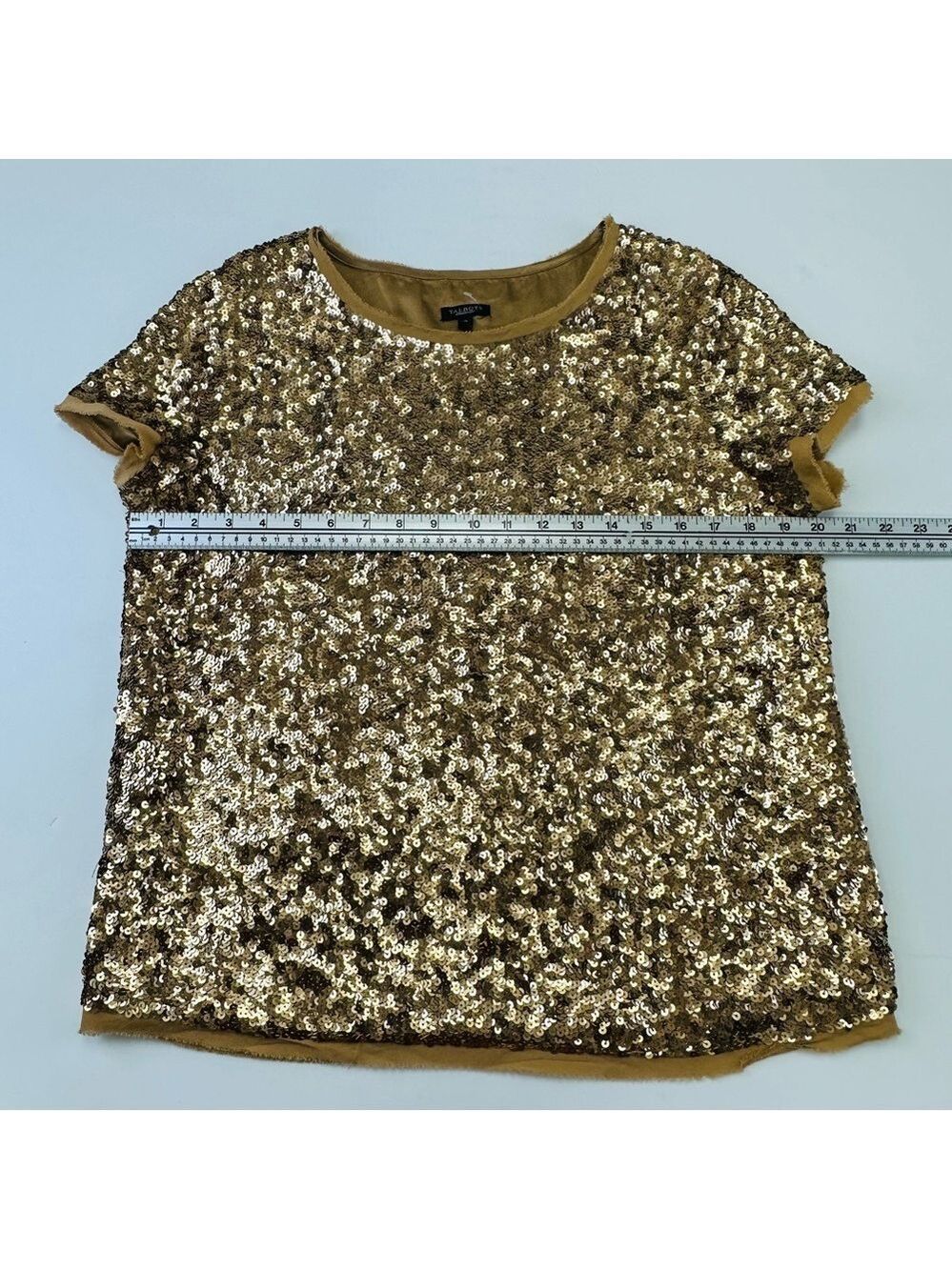 Talbots gold sequin top Womens Size 12 short sleeve Cocktail Party Fancy - Picture 3 of 8